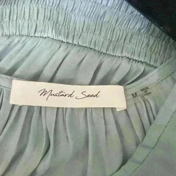 Mustard Seed Mini Dress Size M Pleated Detail Mint Green Woven Casual Boho Silky - Picture 11 of 13